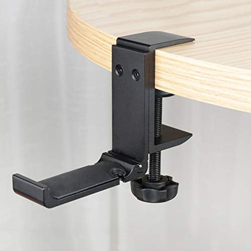 Goldmille Aluminum Headphone Stand Hanger – Foldable with Cable Clip – Headset Holder Clamp Hook Under Desk – Space Saver for Work & Gaming