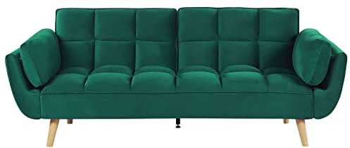 Schlafsofa 3-Sitzer Samtstoff grün elegant mit Kissen Asby