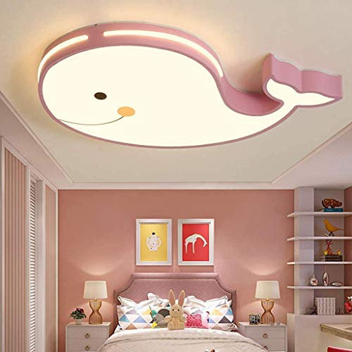 LONCHAN LED Modern Deckenleuchte Mit Innenbeleuchtung Delphinform Deckenlampe Junge Mädchen Baby Kinderzimmer Schlafzimmer Esszimmer Wohnzimmer Deckenlicht Kronleuchter,Pink/70cm/36w