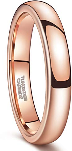 Greenpod 4mm Tungsten Rings for Women High Polished Plain Dome Rose Gold Plated Classic Wedding Band Comfort Fit Size 7