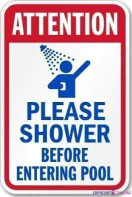 KSFEITING Straßenschild Warnschild Achtung Bitte Dusche vor dem Betreten Pool Schild Hofdekoration Büroschilder für Außen und Innen 20,3 x 30,5 cm Zinn Retro-Industrial