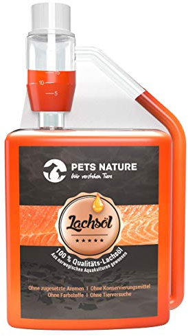 Pets Nature Olio di salmone per cani e gatti – 250 ml di olio di pesce puro premium con Omega 3 e 6 per il vostro cane, gatto e cavallo
