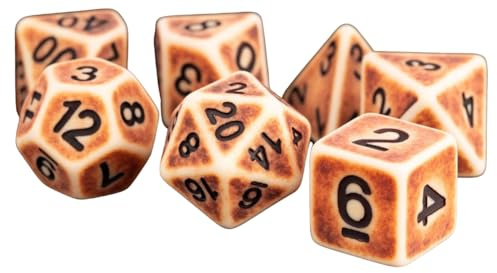 FanRoll Würfel-Set, 16 mm, Kunstharz, antikes Braun, gefangenes Frost, polyedrisches Würfel-Set, Dungeons and Dragons, D&D, DND, TTRPG, enthält 7 Würfel, D4, D6, D8, D10, D12, D20, D%
