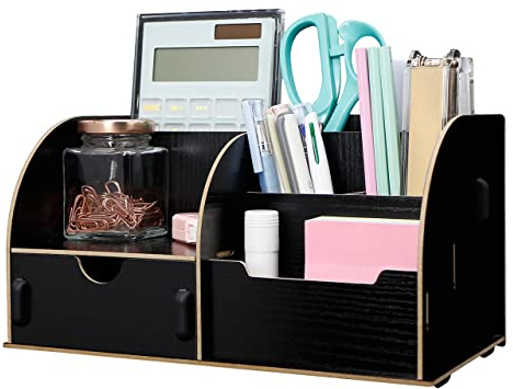 Exerz Organizer Da Scrivania In Legno, Spazio Per Appunti Da Scrivania, Organizer Per Documenti Cartacei E Notebook, Ripostiglio Per Ufficio E Casa Fai-Da-Te. Multifunzione Con 7 Scomparti