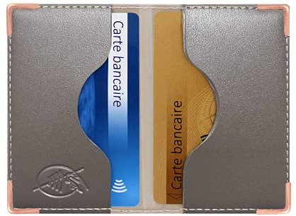 Color Pop® Etui 2 Cartes bancaires blindé (Anti-RFID) - Fabrication française - Protection des données bancaires (Marron/Gris- PVC Métal) - 9,7 x 6,5 x 0,5 cm