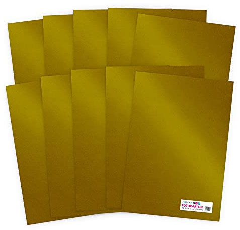 itenga Fotokarton 10 Blatt A4 300 g/qm - Tonpapier Tonkarton Druckerpapier Bastelpapier Bogen durchgefärbt zum kreativen Gestalten und Basteln (gold)