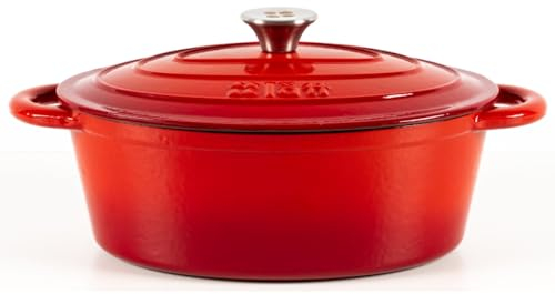 Lätt Home Cocotte en Fonte Ovale 29x21 cm - 3.85 L, Faitout Induction, Gaz et Four Avec Couvercle, Casserole Emaillee, Marmite en Fonte, Dutch Oven, Saveurs Authentiques, Lavable au Lave-Vaisselle