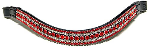 Equipride Wunderschönes, glitzerndes Stirnband in geschwungener Form, aus braunem Leder, Pony (35,6 cm)