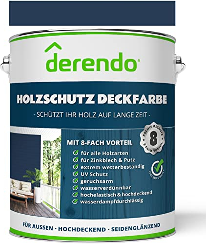derendo Holzfarbe dunkelblau außen wetterfest Wetterschutzfarbe Langzeitschutz 2,5L RAL 5003 seidenglänzend Holzlack saphir blau Außenbereich Holzschutzlasur hohe Deckkraft