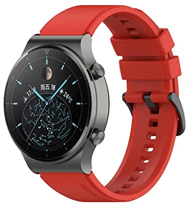 FTRONGRT 22mm Correa para Honor MagicWatch 2 46mm, Flexible Silicona Reloj de Recambio Ajustable Brazalete Smart Watch Correa.Hebilla Negra Roja
