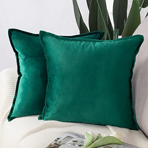 Madizz 2er Set Samt Dekorativ Zierkissenbezüge Luxus Stil Kissenbezug für Sofa für Schlafzimmer Dunkelgrün 50x50 cm Quadrat