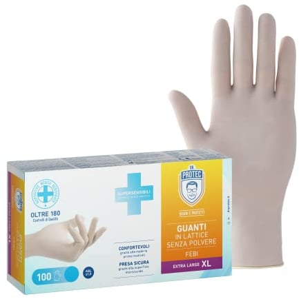 Bericah Dr. Protec,Febi Senza Polvere, Guanti in Lattice, Taglia XL,100 Pezzi