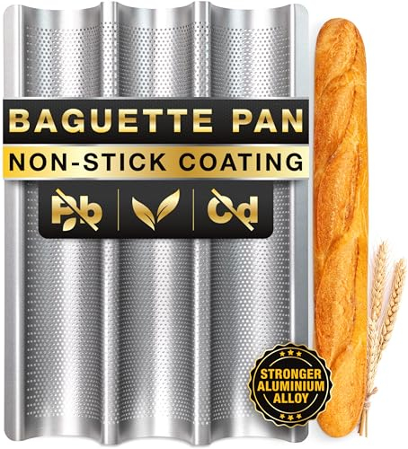 Eparé Moule à baguette pour la cuisson – Design 2022 38,1 x 27,9 cm antiadhésif perforé pour le pain fait maison – Long moule à pain italien et plateau de boulanger français – Outil de moule à