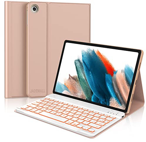 JADEMALL Coque Clavier pour Samsung Galaxy Tab A8 10,5 Pouces 2022, [AZERTY Français] Clavier Bluetooth Rétroéclairé pour Galaxy Tab A8 X200/X205/X207, Rose