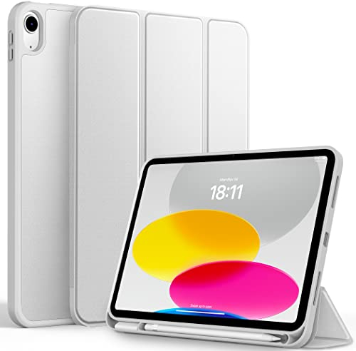 CACOE Hülle für iPad 11. Generation/iPad 10. Generation 10.9 Zoll mit Stifthalter, Dünne Weicher TPU Rückseite Schutzhülle mit Auto Schlafen/Wachen - Silber