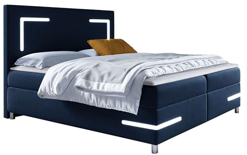 Mirjan24 Boxspringbett Leleni mit LED-Beleuchtung Continentalbett Doppelbett mit 2 Bettkästen Matratze + Topper Polsterbett Bett mit Kopfteil für Schlafzimmer Bettgestell (Fresh 11, 160 x 200 cm)