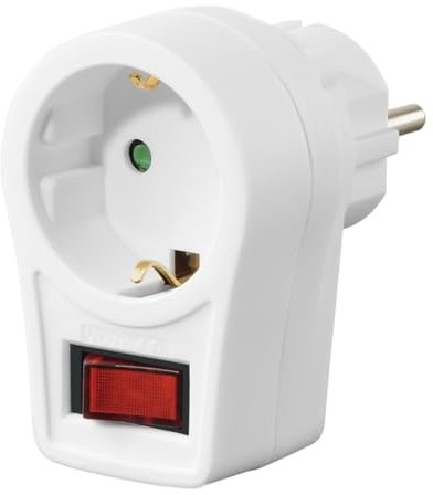 Hama Steckdosenadapter (Schutzkontakt Stecker, Steckdosenadapter mit Schalter, EIN-/Aus-Schalter, Adapter, Schutzkontaktsteckdose, Energiesparen, Stromsparen) weiß