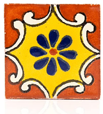 Generisch Fliese 5 x 5 cm Keramikfliese bunt handgemacht aus Mexiko - Mosaikfliese Dekorfliese Fair Trade Jardin Azul (Arabesque Azul Amarillo)