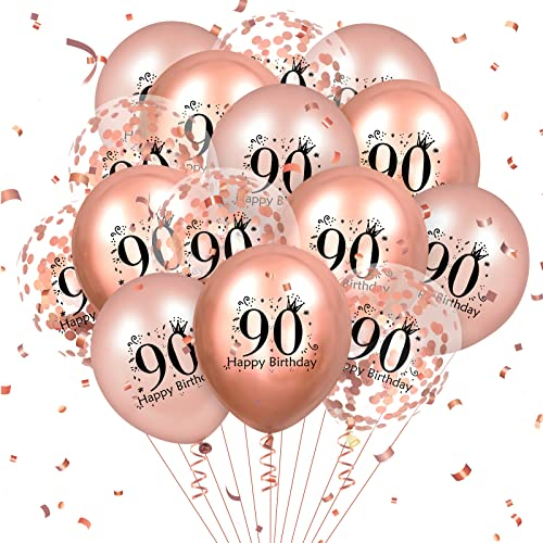 Luftballons zum 90. Geburtstag, 18 Stück, Roségold, Luftballons zum 90. Geburtstag, Roségold, 90. Geburtstag, Party-Dekorationen für Frauen, Männer, 90. Geburtstag, Jahrestag, 30,5 cm