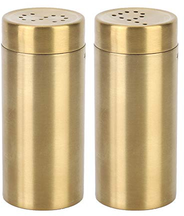 VIFERR Salz und Pfefferstreuer Set, 2 Stück Gewürzstreuer Edelstahl Gewürzglas Salzstreuer Klein Gewürzflaschen für Küche, Grill, Camping, Restaurant, Gold