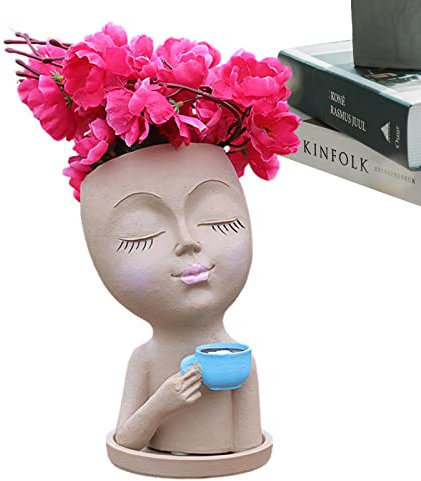 Pot de fleurs d'intérieur avec yeux fermés et trou de drainage en résine pour plantes succulentes Zorq