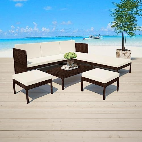 Festnight Lounge Gartenmöbel Set Rattan 6-TLG 3-Sitzer-Sofa mit Couchtisch Gartensofa L Form Ecksofa Lounge Sitzgruppe Balkon Gartenlounge Set Braun Rattan Lounge Terassenmöbel Außen