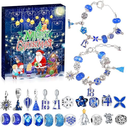 Adventskalender Mädchen Kinder 2024, DIY Adventskalender Schmuck Mädchen, Weihnachtskalender 24 Füllung Armbänder Schmuck Basteln,Weihnachten Geschenk Mädchen 5 6 7 8 9 10 11 12 Jahre