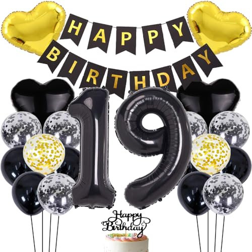 ZWWsullo Luftballon zum 19 Geburtstag zum 19 Geburtstag Mädchen Junge Party Deko 19 Schwarz 19 Geburtstag Dekoration Geburtstag Junge Tortendeko Luftballon 19 Geburtstag Dekoration