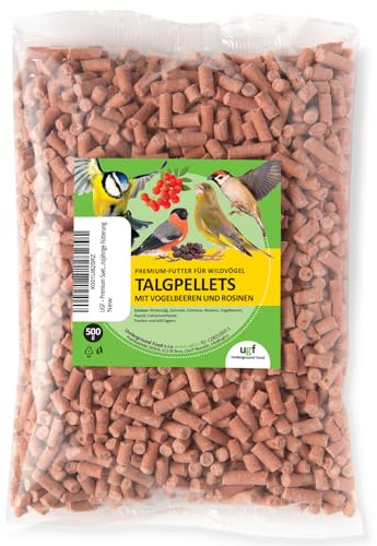 UGF – Premium Suet Pellets mit Mehlwürmern, Vogelbeerbaum und Rosinen - 500g, Vogelfutter Wildvögel Ganzjährig, Wildvögelfutter Talgpellets, Kombination von Zutaten für die Ganzjährige Fütterung