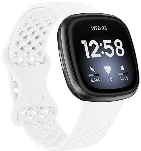 Sport Armband Kompatibel mit Fitbit Versa 3/ Versa 4 Armband/Sense/ Sense2 Armband, Weiches Silikon Ersatzarmband Atmungsaktives Uhrenarmband für Damen Herren (White, One Size)