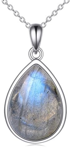 POPLYKE Collier de Labradorite pour femmes en argent 925 Bijoux en forme de goutte Collier à pendentifs en Labradorite naturelle Cadeaux pour filles (labradorite)
