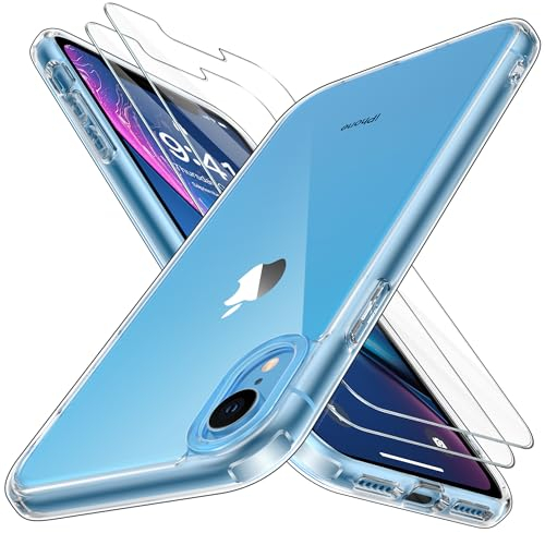 Niphabe per Cover iPhone XR 6.1 Trasparente con 2 Vetro Temperato, Anti Ingiallimento Hard PC Custodia Anti-Graffio Protettiva Case Antiurto Custodia con Bumper TPU Cover iPhone XR - Trasparente