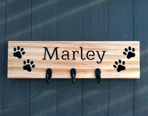 TENWEL Personalisierte hölzerne Hundeleinen-Aufhänger, kundenspezifischer Hundeleinen-Halter, Haustier-Haken-Namenszeichen-Hundehalsband-