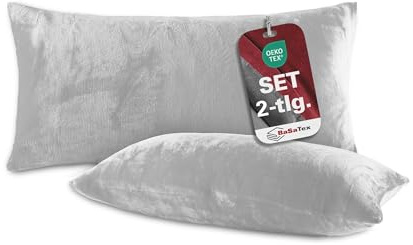 BaSaTex Plüsch Kissenbezug 40x60 im Doppelpack | Cashmere Touch Kopfkissenbezug | Fleece Sofakissen Couchkissen | 100% Mikrofaser | 2X 40x60 cm | Grau