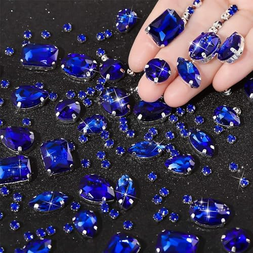 186 Stück Saphirblau Strasssteine Zum Aufnähen, Strasssteine zum Aufnähen Strasssteine für Textilien Nähen, Strasssteine Kleidung, Handgenähtes Diamant-Zubehör für DIY-Kleidung