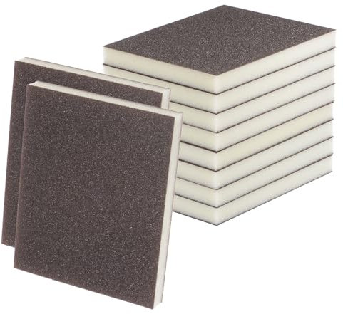 sourcing map 10pcs Sanding Sponge Blocks 240-320 Grits Hand Block, 120x100x12mm, Brown&Yellow