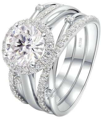 Stfery Weißgold 750 Ring Ring für Damen 2ct Rund Moissanit Trauringe Damen