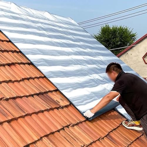 MAYFABD Dachunterspannbahn Dachfolie Aluminium Selbstklebend Asphaltband Dach Reparaturband Thermoisolierung UV beständige Schutzfolie für Flachdachhäuser Gartenhaus Dach Metalldachbahn,1x6m