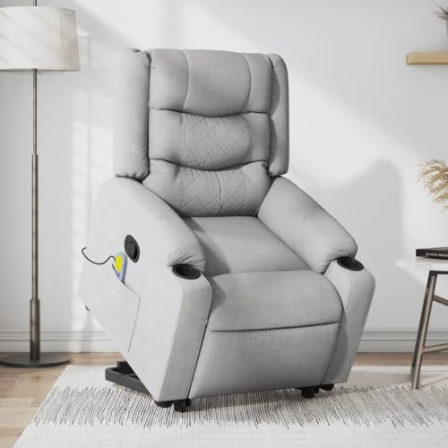 Hommdiy Massagesessel mit Aufstehhilfe Hellgrau Indoor-Familien Massagestuhl Liegestuhl Stoff