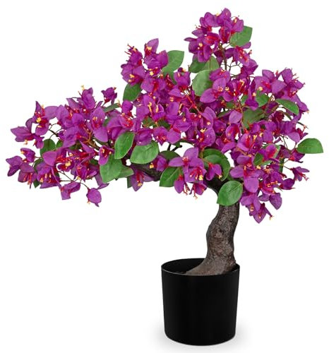 Arborus Árbol de bonsái artificial de 20.8 pulgadas, gran planta de buganvilla artificial en maceta negra, flor de buganvilla de seda sintética, árboles de flor de buganvilla morada falsa en maceta