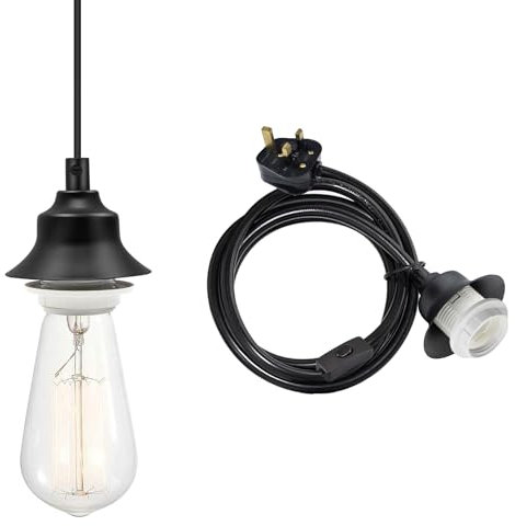 Plug in Pendant Light Cord Kit, 4.5M Cable E27 Lamp Holder with On/Off Switch, Plug in Ceiling Light, Hanging Light Kit, Pendant Lighting Fitting, Rural Style Decoration, Minimalist Lighting