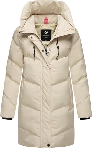 Ragwear Damen Mantel lange warme wasserdichte Winterjacke mit hohem Kragen und Kapuze Avelin YOUMODO XS-3XL