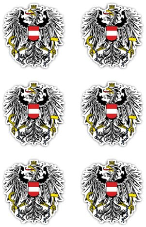 Aufkleber: 50 mm, 6 Stück - Wappen - Österreich - AT - für Auto, Laptop und mehr