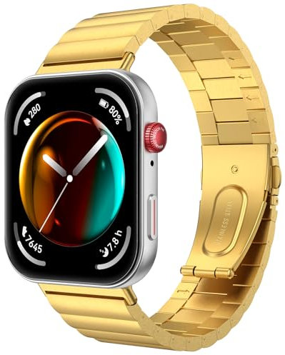 TiMOVO Pulsera Reloj Compatible con Huawei Watch Fit 3, Cierre Desplegable de Acero Inoxidable, Cierre Rápido para Hombre, Dorada