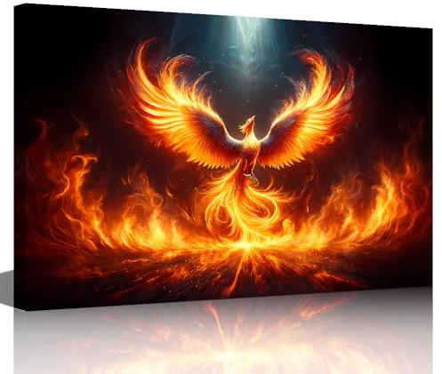 TISHIRON Majestätischer Phönix in der feurigen Wiedergeburt, Wanddekoration, Wohnzimmer, Phönix, Feuervogel, Poster, Gemälde, gerahmtes Kunstwerk für Schlafzimmer, Küche, Büro, Heimdekoration, 30,5 x