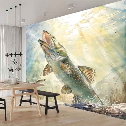 Art Fototapete Malstil Fisch 350x256 cm Vlies Tapeten 3D Effekt Moderne Wandtapete Wohnzimmer Schlafzimmer Wandbilder Wand