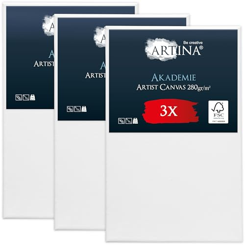Artina FSC® 3er Set Keilrahmen Leinwand Zum Bemalen 100x160 cm - 100% Baumwolle Canvas Für Acrylfarben - Bespannte Leinwände Zum Malen