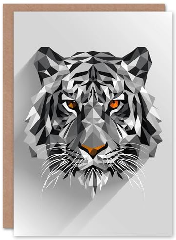 Artery8 Fierce Tiger Polygonal Head Grey Orange Geometric Blank For Him Or Her Art Birthday Card