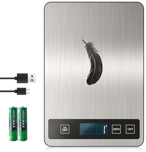 Digitale Küchenwaage, USB C Elektronik Küchenwaage, 15 kg Hochpräzise 1g/0.1oz Lebensmittelwaage, Professionell mit harter Funktion, Batterien enthalten