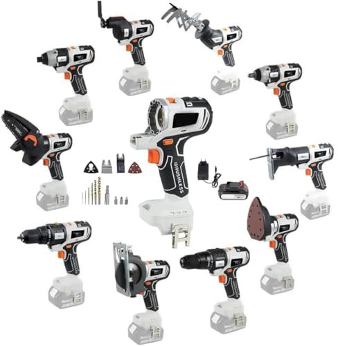 10 in 1 Cordless Power Tool Combo Kit with 4.0AH Battery - Woodworking Tool Set Including Recip Saw, Jig Saw, Circular Saw, Chainsaw, Oscillating Tool, Screwdriver, Wrench, Impact Drill, Sander